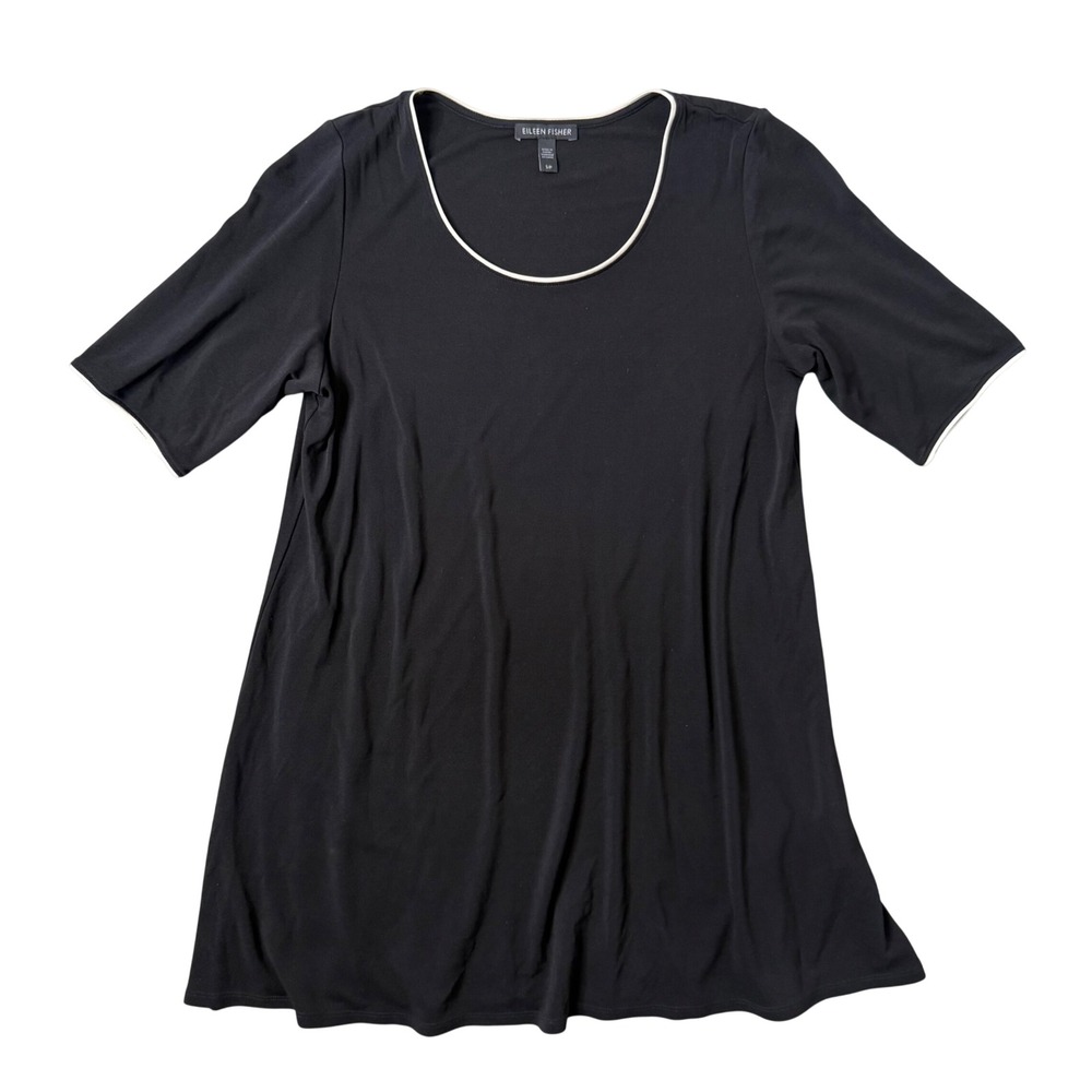 Eileen‎ Fisher Stretch Silk Jersey Tunic Top Size SP Black Quiet Luxury Capsule